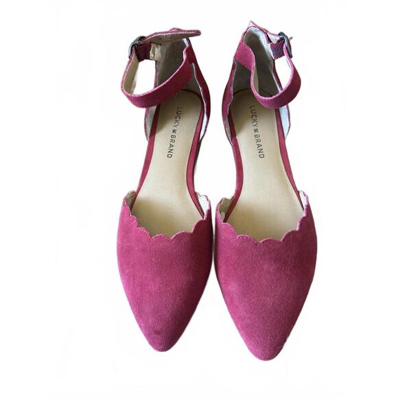 Lucky Brand Shoes - Lucky Brand Bondy Flats 8.5M Red Suede Scalloped D'Orsay Ankle Strap SEE PICS